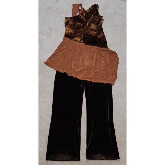 VTG Algy Brown Velvet Jumpsuit Asymmetrical Sleeveless Skirted Adult XXL - Picture 6 of 10